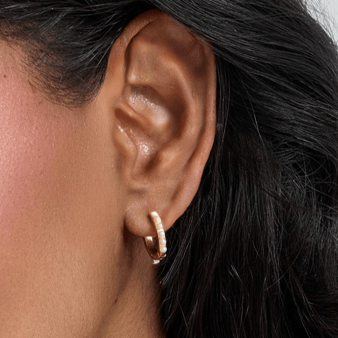 Heavenly Hour Pearl Huggie Earrings
