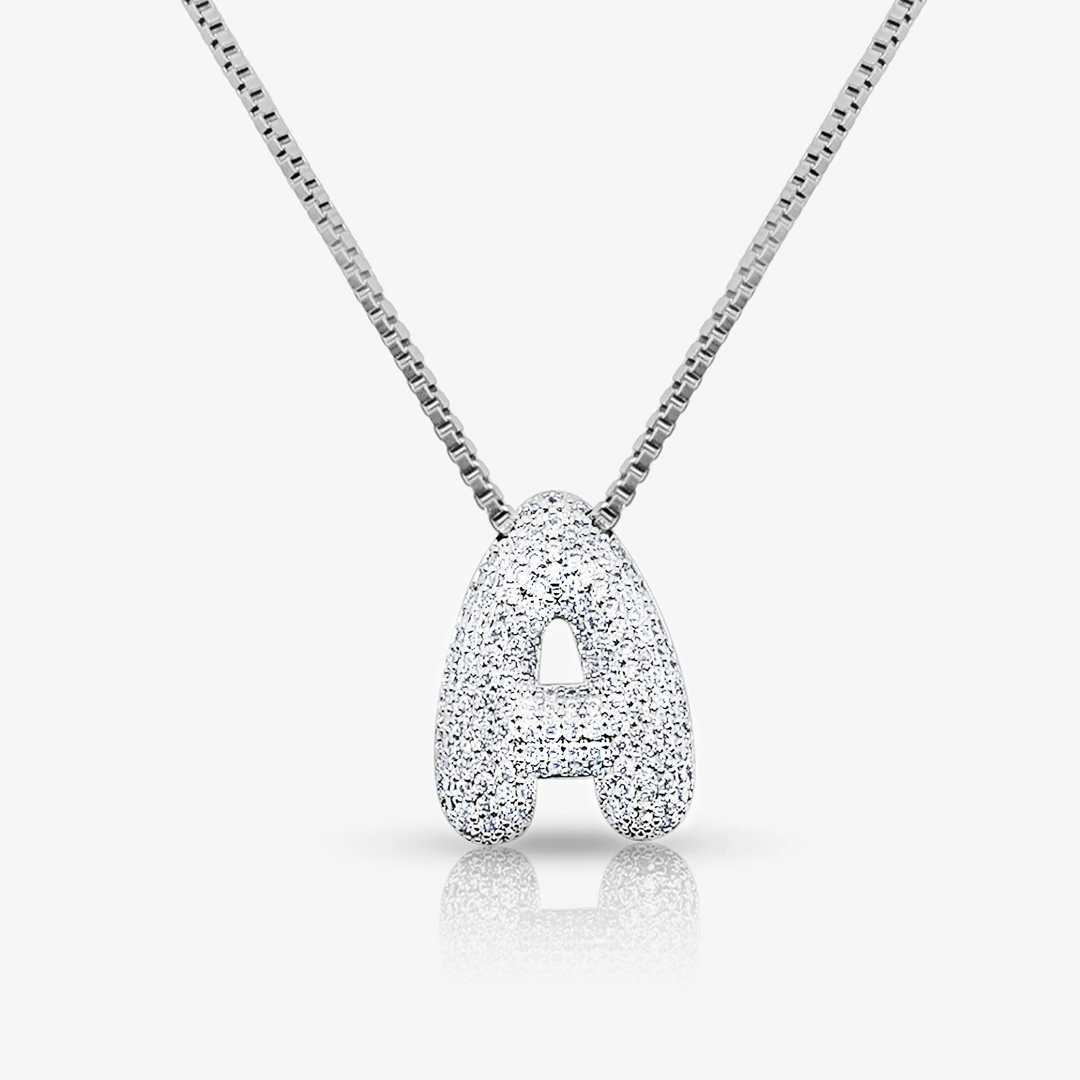 Pave Initial Bubble Letter Necklace