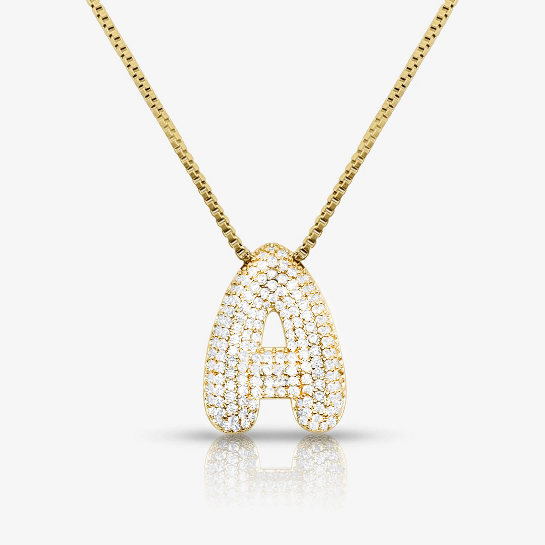 Pave Initial Bubble Letter Necklace