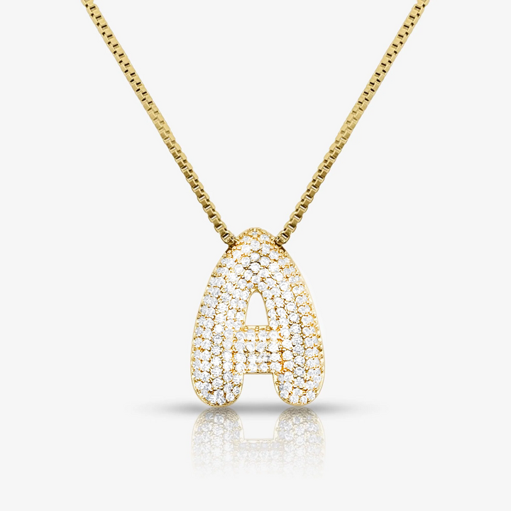 Pave Initial Bubble Letter Necklace