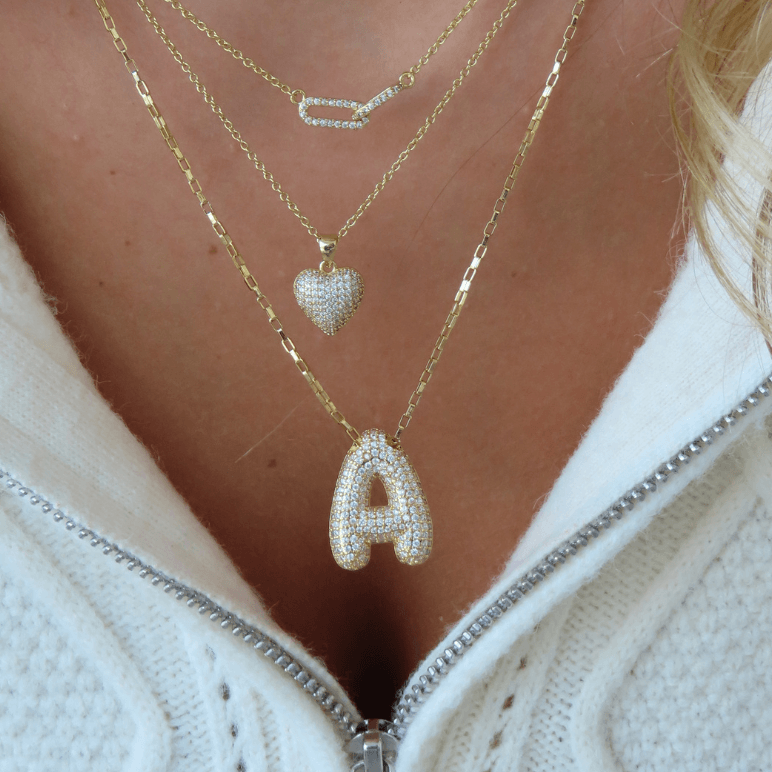 Pave Initial Bubble Letter Necklace