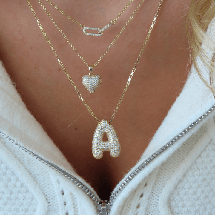 Pave Initial Bubble Letter Necklace