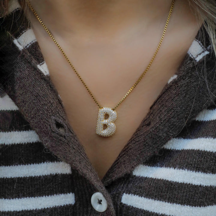 Pave Initial Bubble Letter Necklace