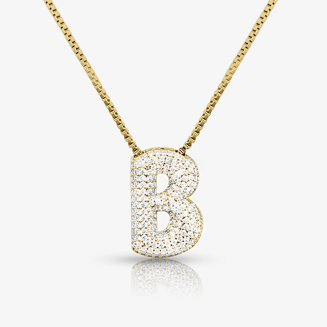Pave Initial Bubble Letter Necklace
