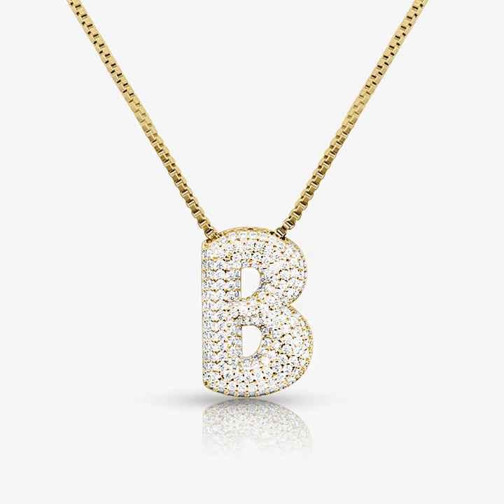 Pave Initial Bubble Letter Necklace