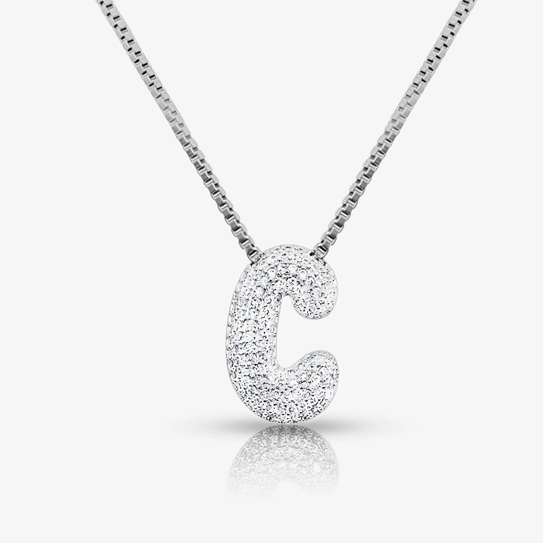 Pave Initial Bubble Letter Necklace