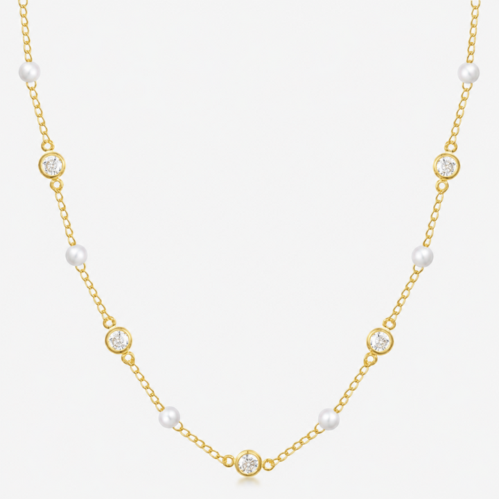 Dreamy Pearl and Crystal Chain Necklace