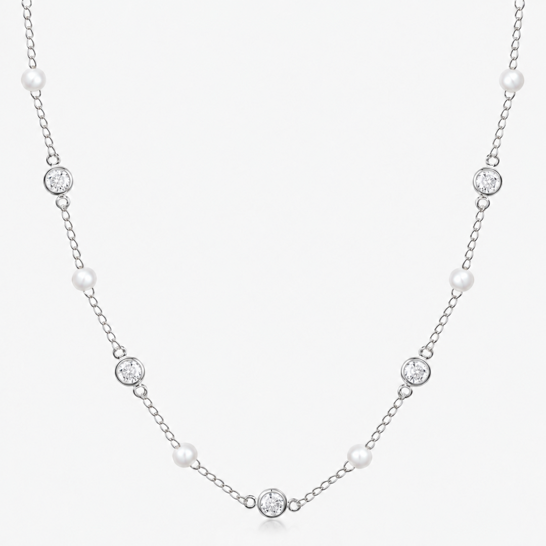 Dreamy Pearl and Crystal Chain Necklace