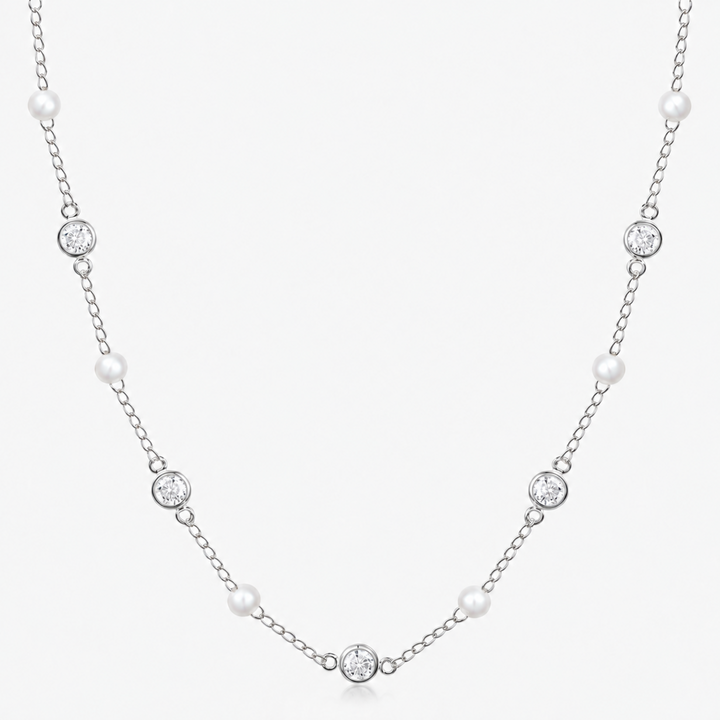 Dreamy Pearl and Crystal Chain Necklace