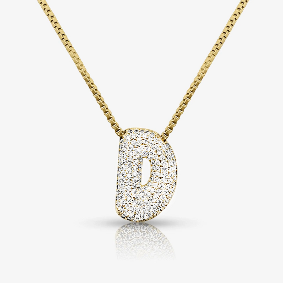 Pave Initial Bubble Letter Necklace