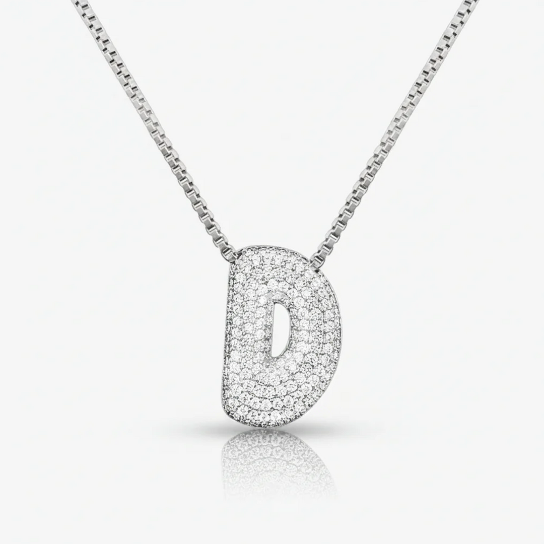 Pave Initial Bubble Letter Necklace