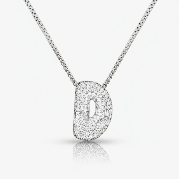 Pave Initial Bubble Letter Necklace