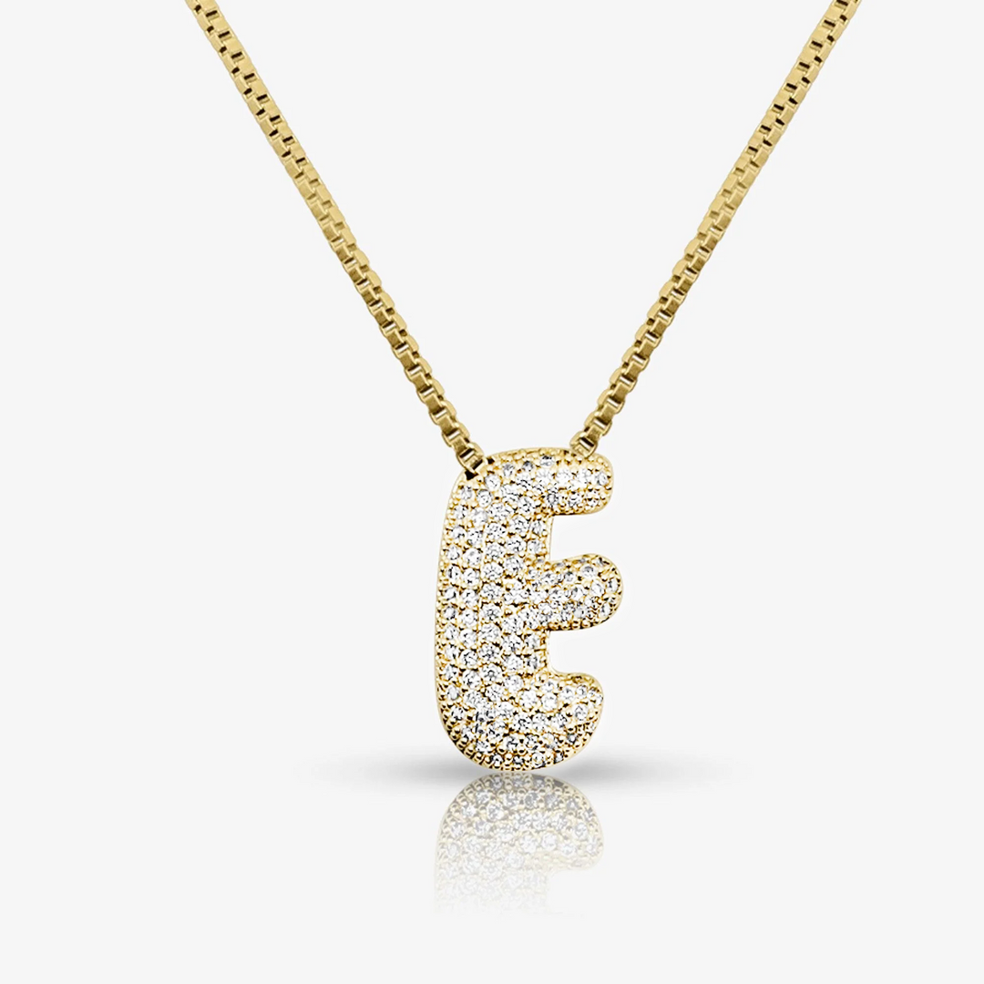 Pave Initial Bubble Letter Necklace