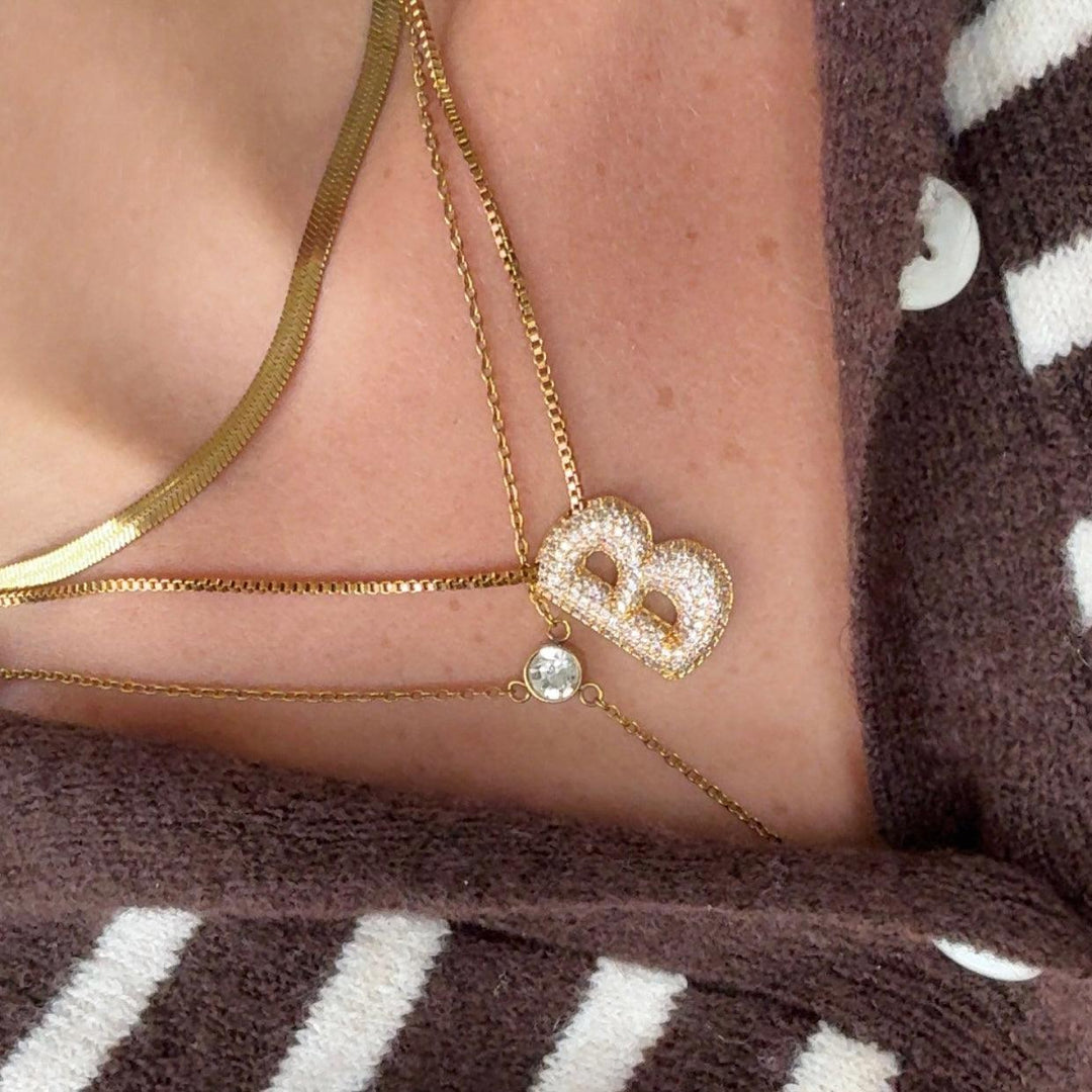 Pave Initial Bubble Letter Necklace