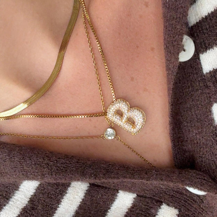 Pave Initial Bubble Letter Necklace