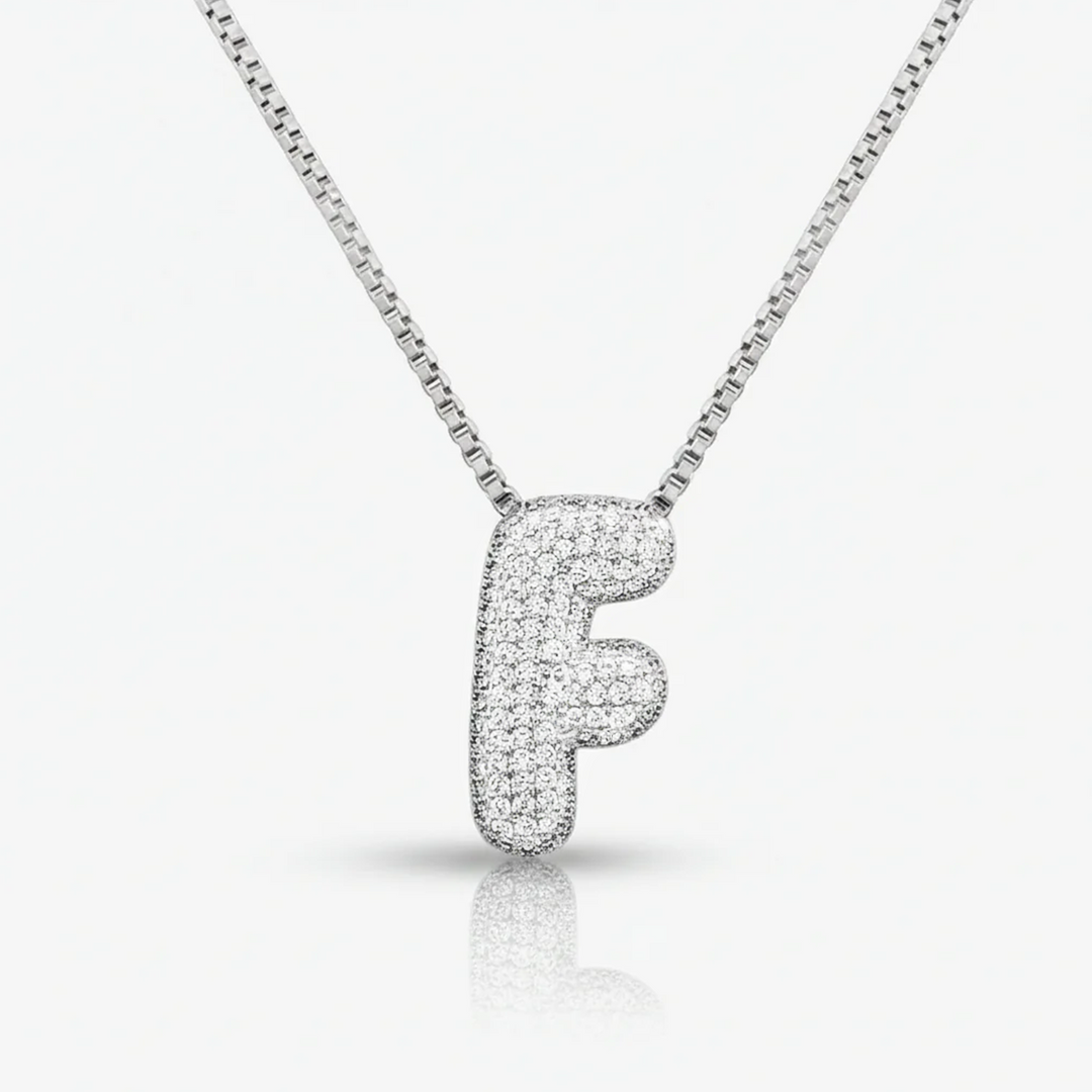 Pave Initial Bubble Letter Necklace