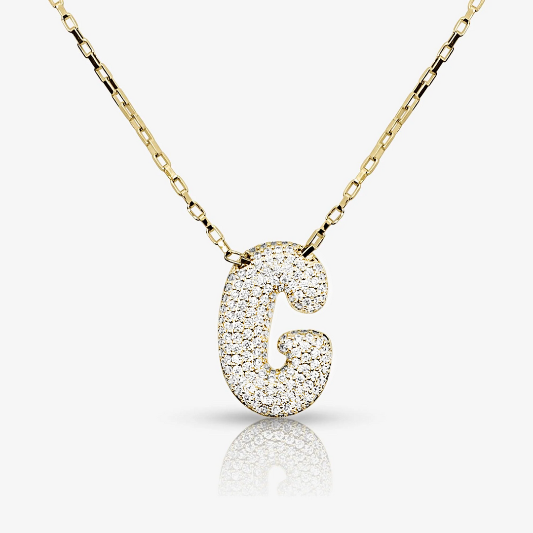 Pave Initial Bubble Letter Necklace