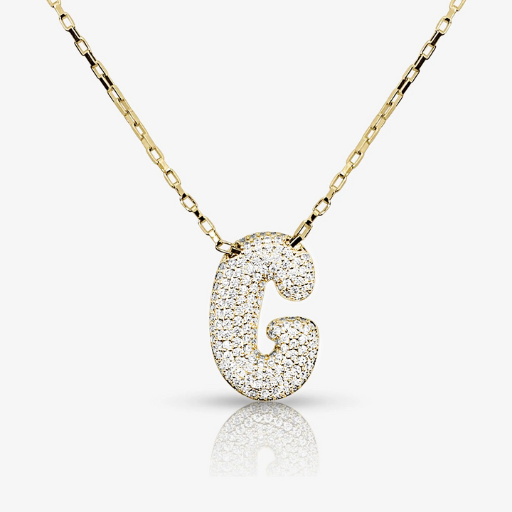 Pave Initial Bubble Letter Necklace