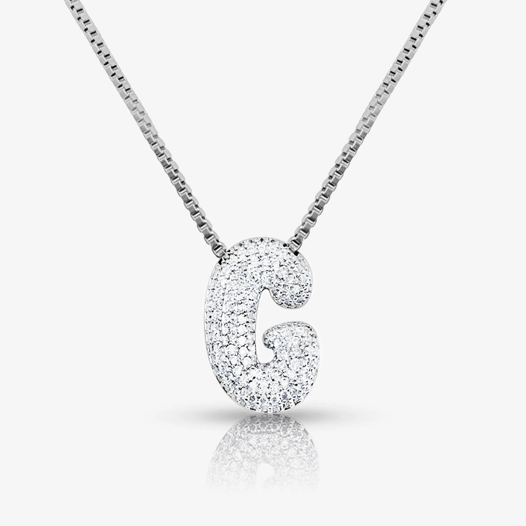 Pave Initial Bubble Letter Necklace