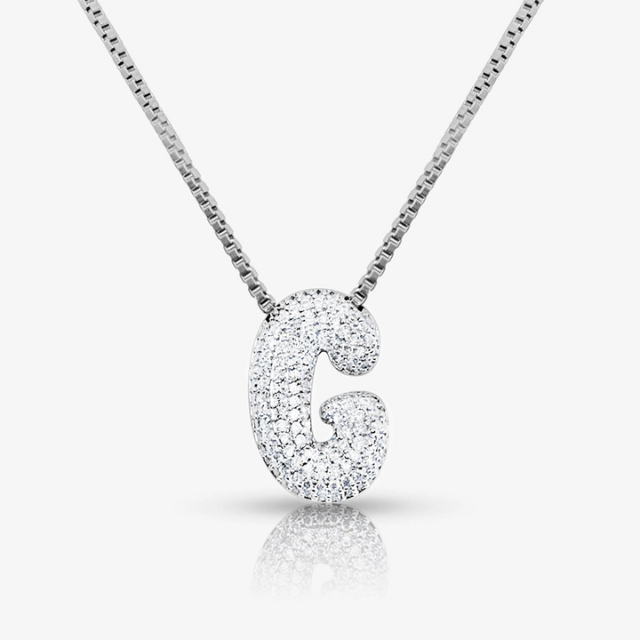 Pave Initial Bubble Letter Necklace