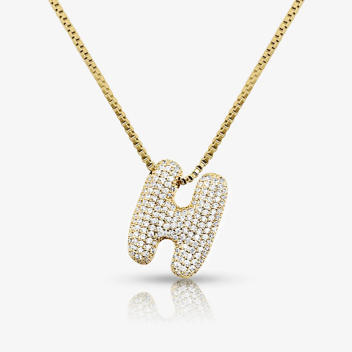 Pave Initial Bubble Letter Necklace