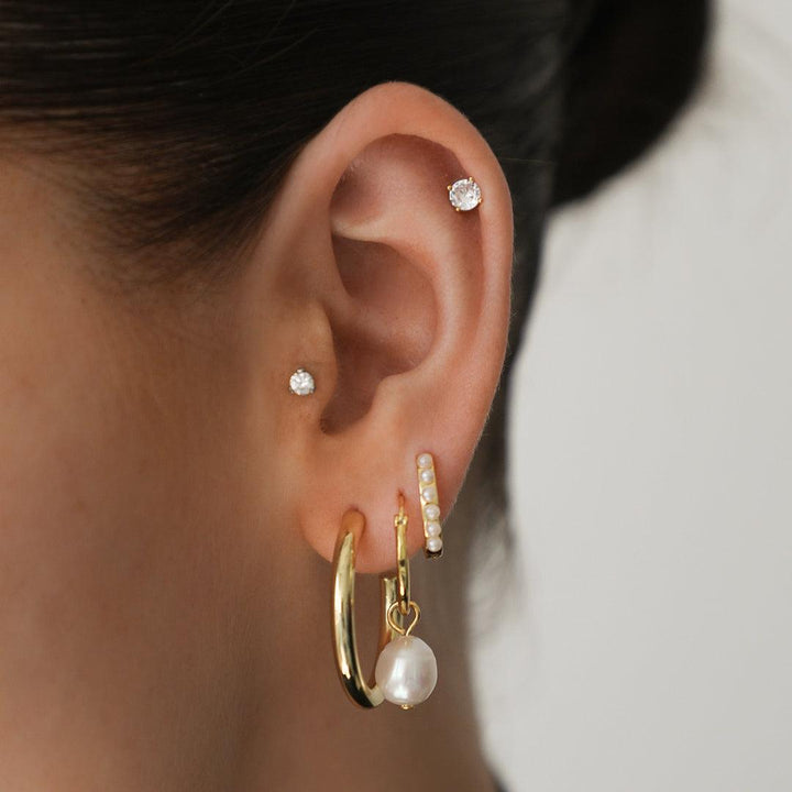 Heavenly Hour Pearl Huggie Earrings