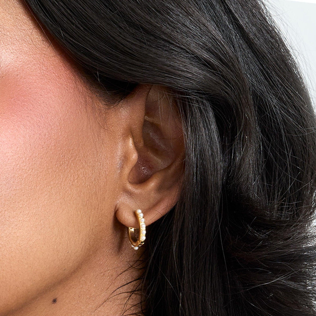 Heavenly Hour Pearl Huggie Earrings