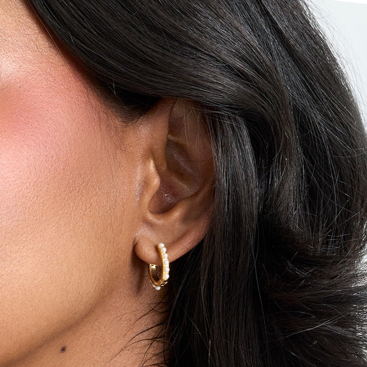 Heavenly Hour Pearl Huggie Earrings