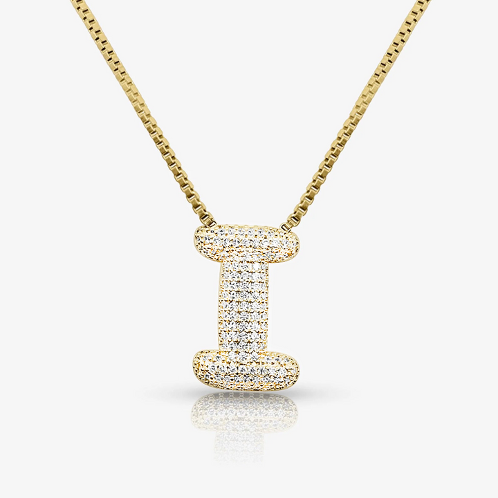 Pave Initial Bubble Letter Necklace