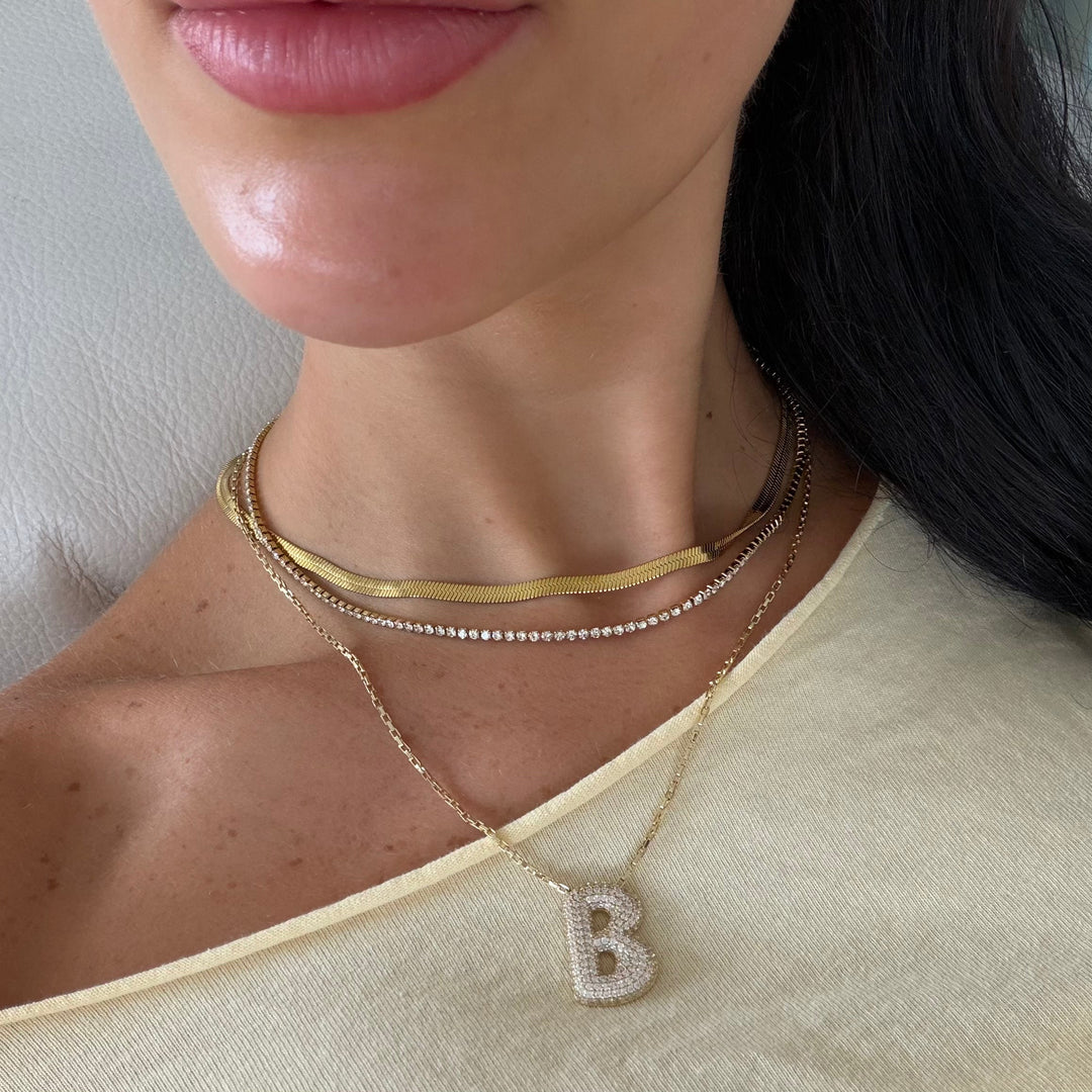 Pave Initial Bubble Letter Necklace