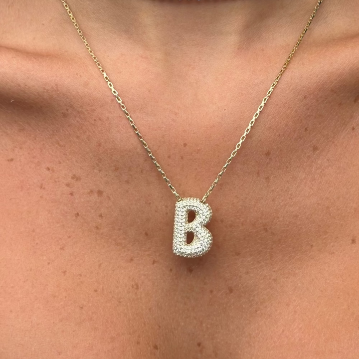 Pave Initial Bubble Letter Necklace