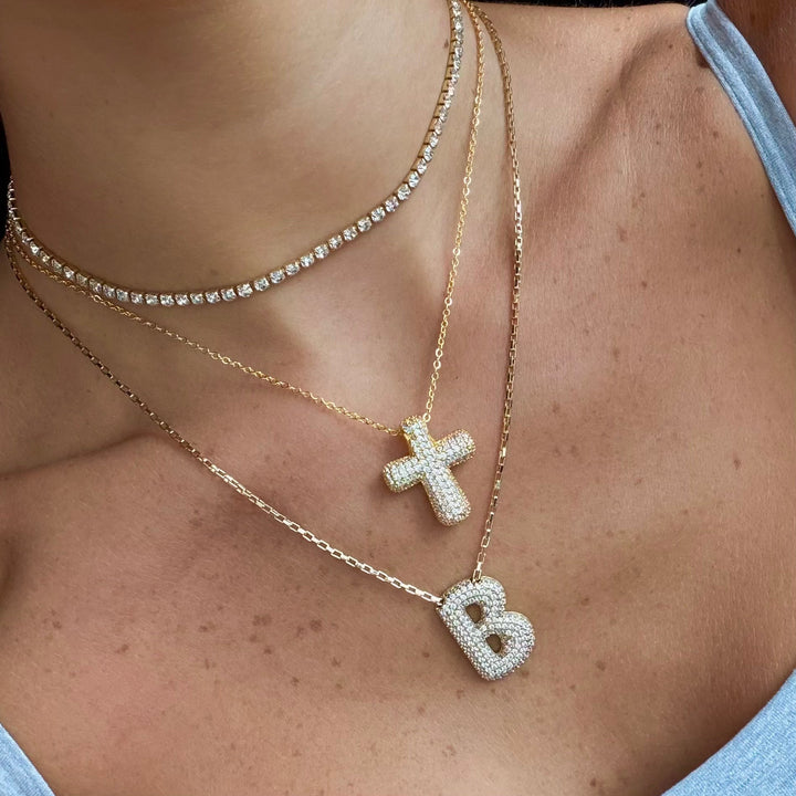 Pave Initial Bubble Letter Necklace