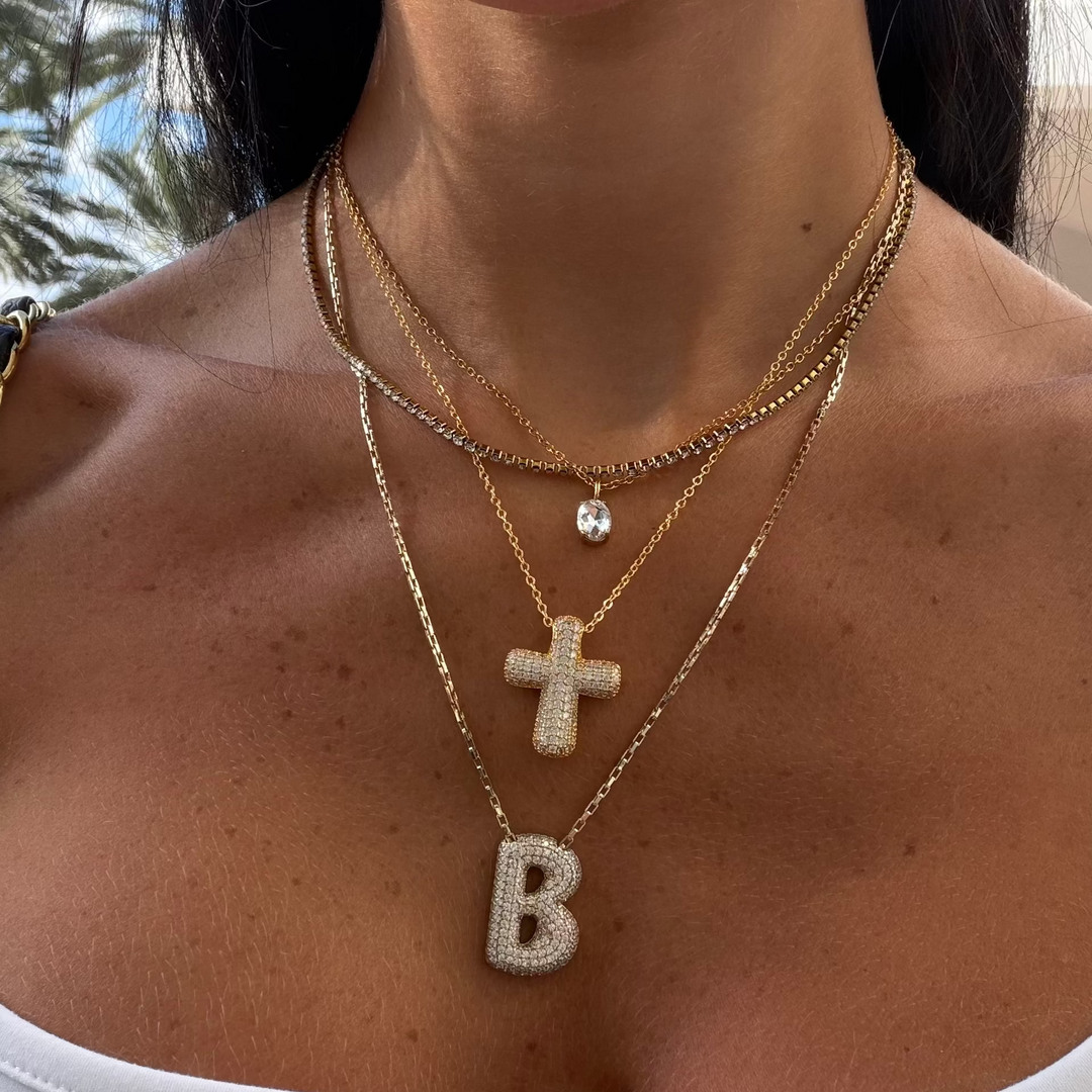 Pave Initial Bubble Letter Necklace
