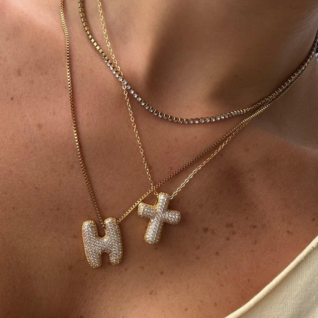 Pave Initial Bubble Letter Necklace
