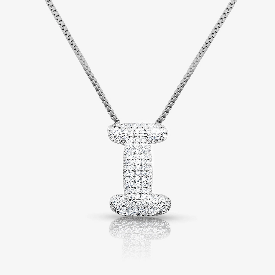 Pave Initial Bubble Letter Necklace