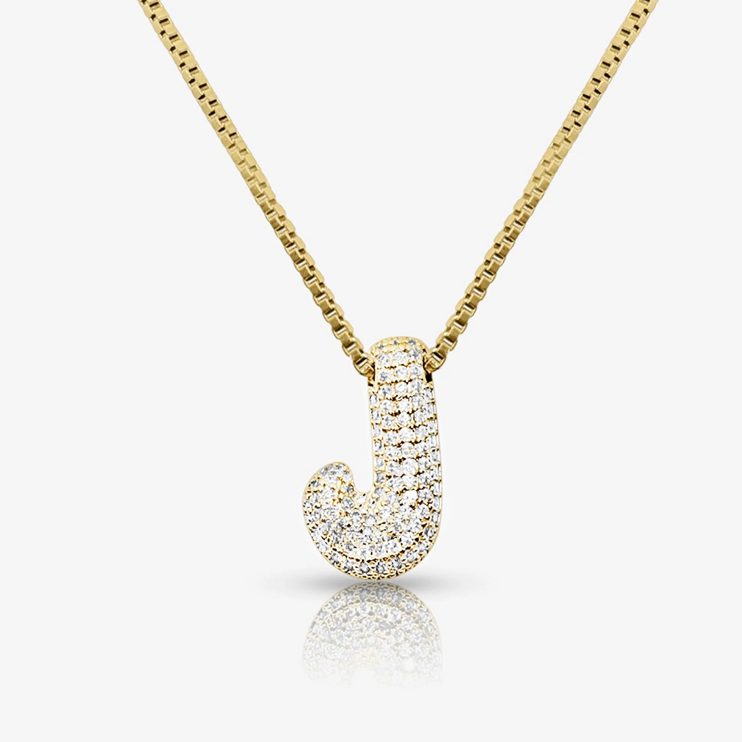 Pave Initial Bubble Letter Necklace