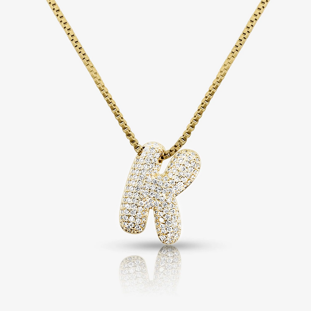 Pave Initial Bubble Letter Necklace