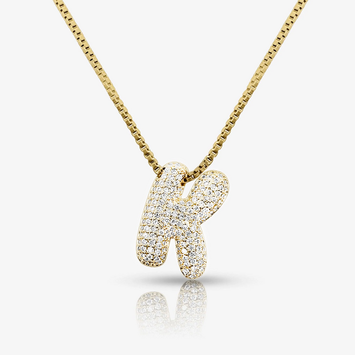 Pave Initial Bubble Letter Necklace