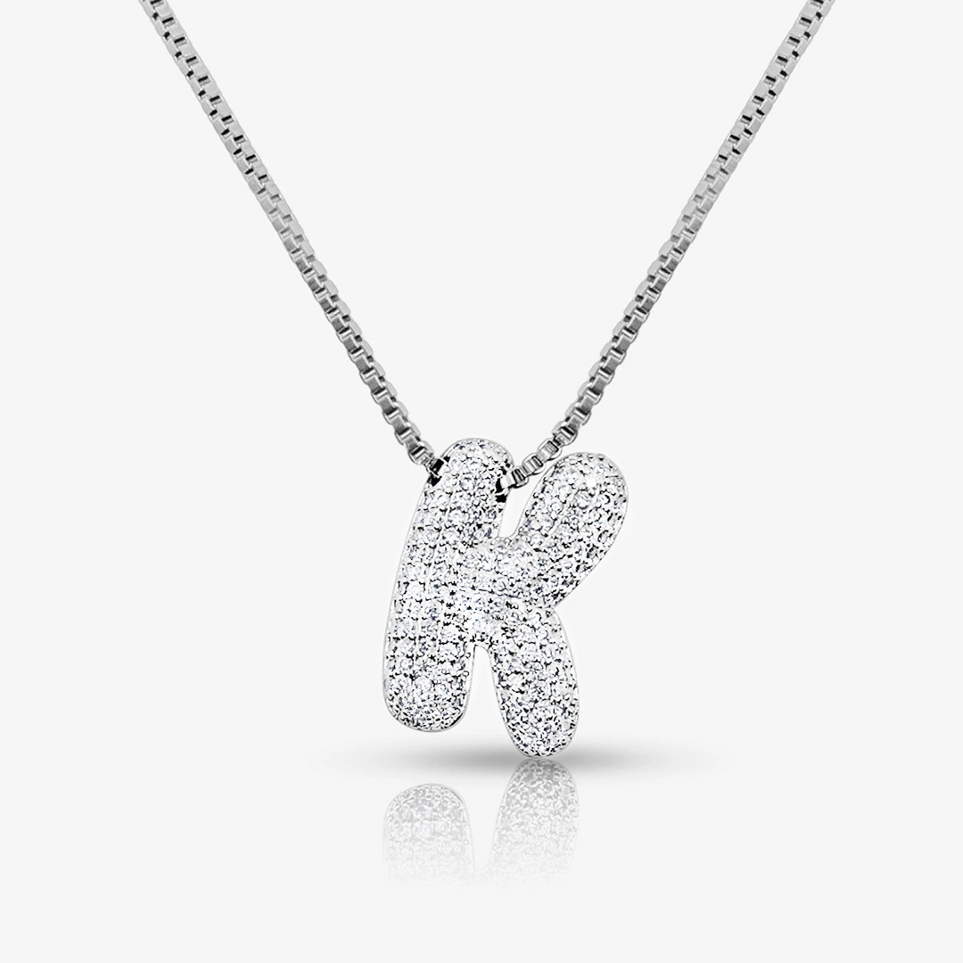 Pave Initial Bubble Letter Necklace