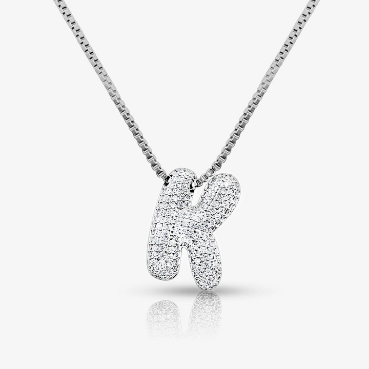 Pave Initial Bubble Letter Necklace