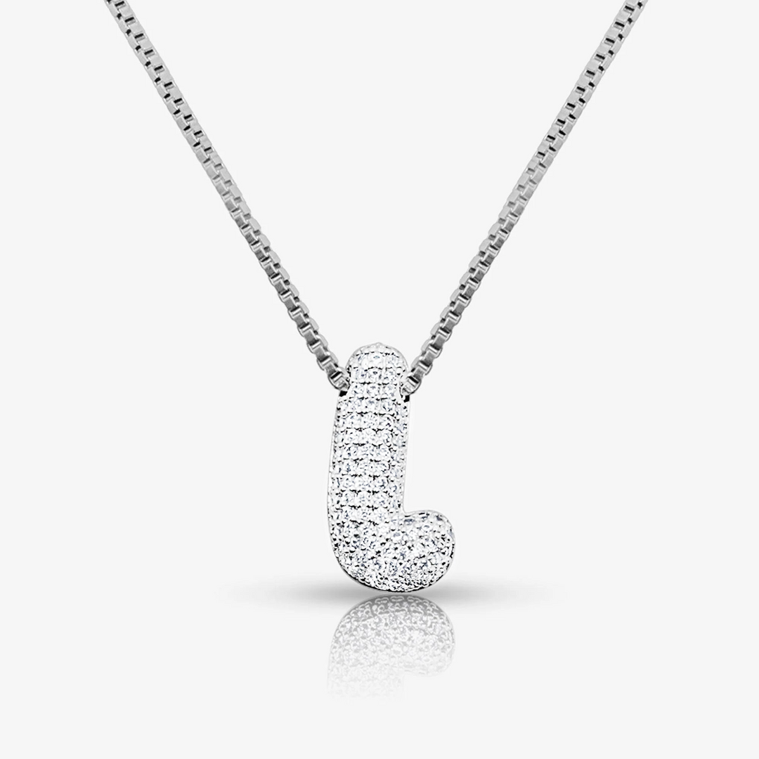Pave Initial Bubble Letter Necklace