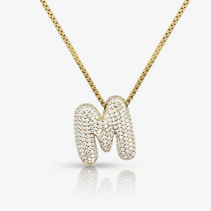 Pave Initial Bubble Letter Necklace