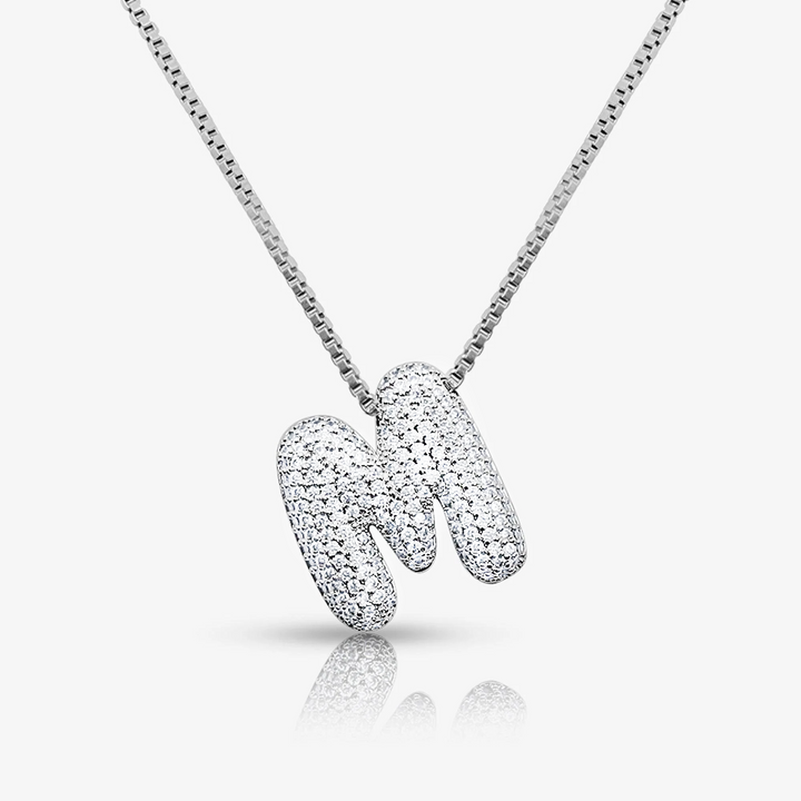 Pave Initial Bubble Letter Necklace