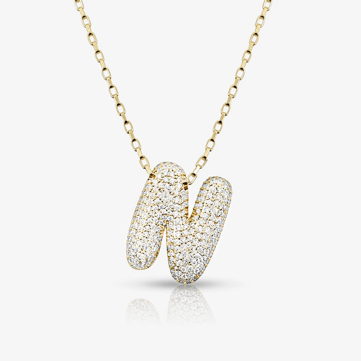 Pave Initial Bubble Letter Necklace