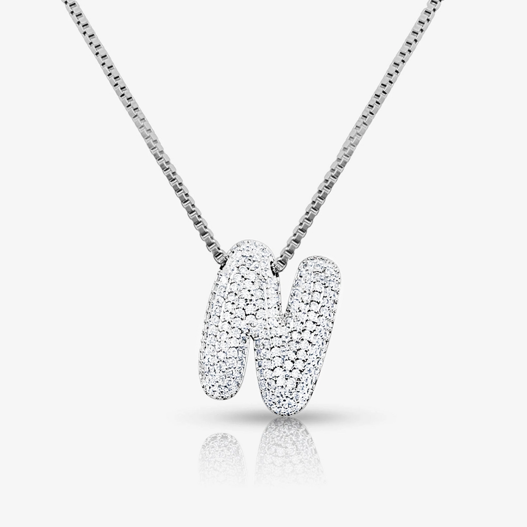 Pave Initial Bubble Letter Necklace