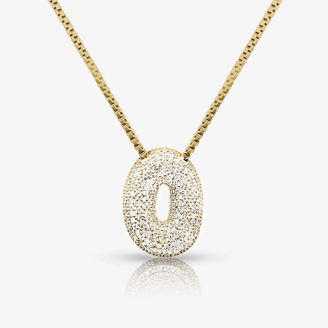 Pave Initial Bubble Letter Necklace