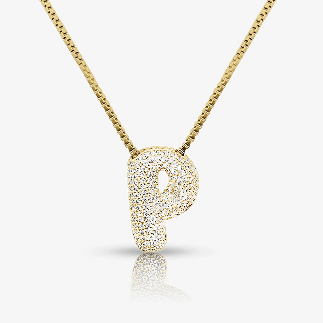 Pave Initial Bubble Letter Necklace