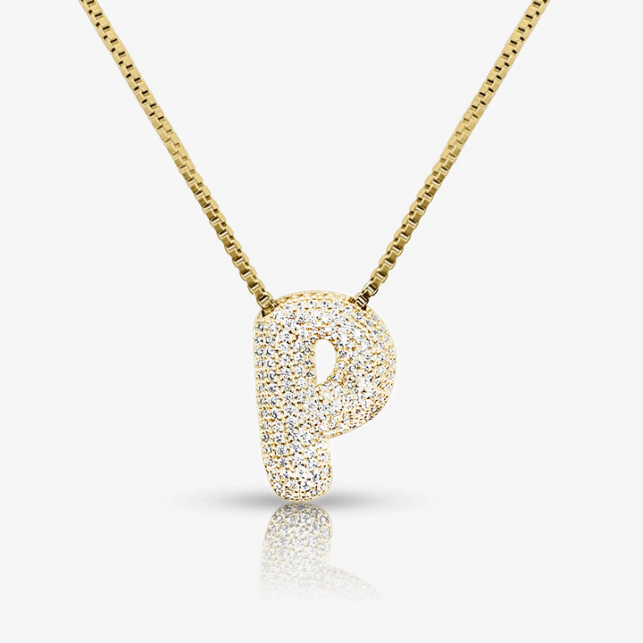 Pave Initial Bubble Letter Necklace