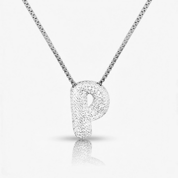 Pave Initial Bubble Letter Necklace