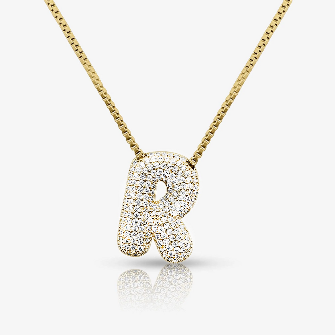 Pave Initial Bubble Letter Necklace
